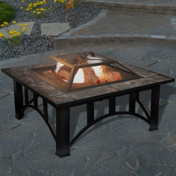 Pure Garden 5-Pc Square Fire Pit Table Set, Black 50-107